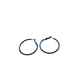 Blue Metal Hoop Earrings 1.5 inches